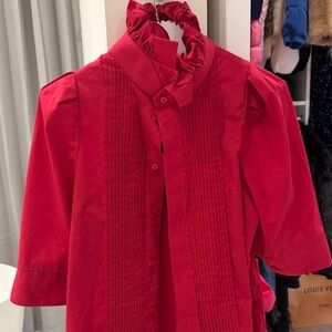 KMJ Botina medium tux Button-Up Blouse with Scrunchie collar